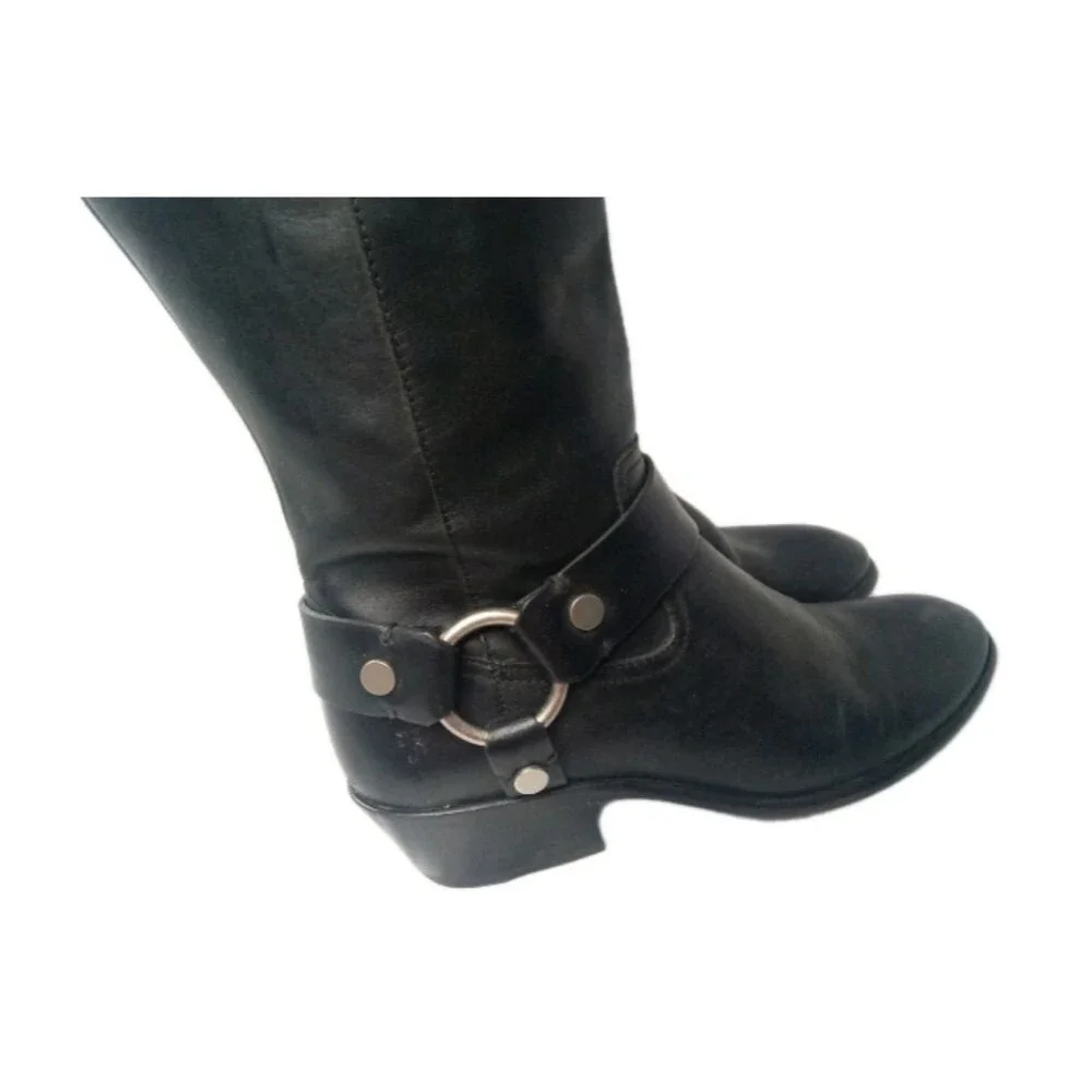 Frye Women's Carson Harness Tall Western Boots Size 9 M Black Leather 3470838